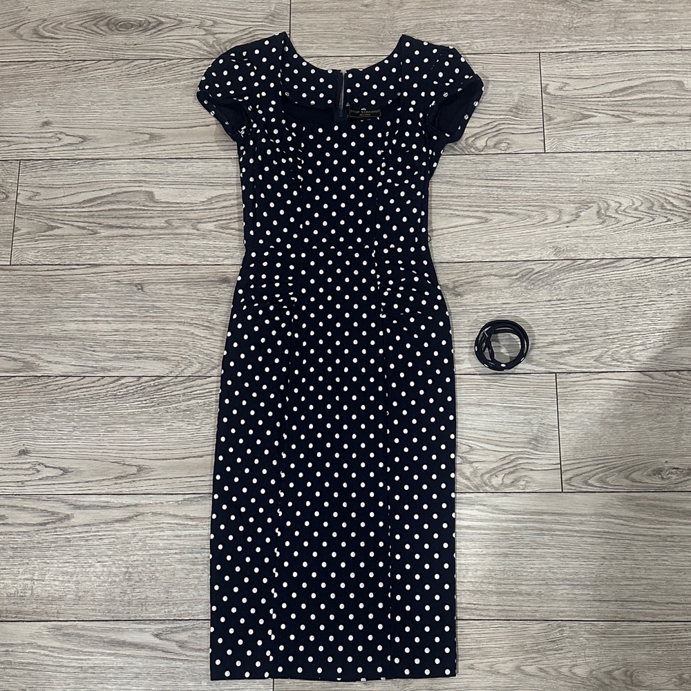 Sold* NWOT Stop Staring Navy and White Polka Dot Midi Dress